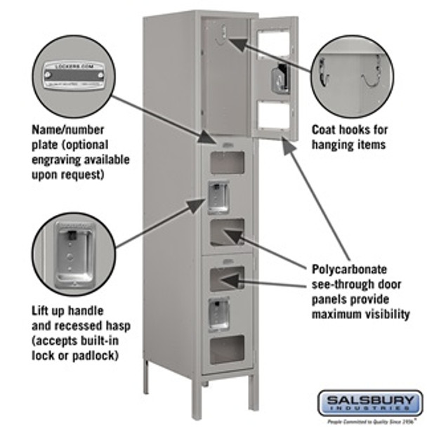 See-Through Metal Locker - Triple Tier 1 Wide 5 Feet High 18 Inches Deep Gray Unassembled