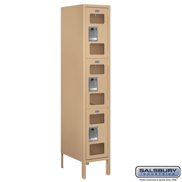 See-Through Metal Locker - Triple Tier 1 Wide 5 Feet High 18 Inches Deep Tan Unassembled