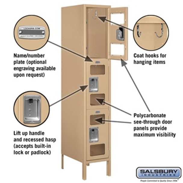 See-Through Metal Locker - Triple Tier 1 Wide 5 Feet High 18 Inches Deep Tan Unassembled