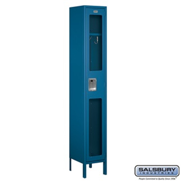 See-Through Metal Locker - Single Tier 1 Wide 6 Feet High 12 Inches Deep Blue Assembled