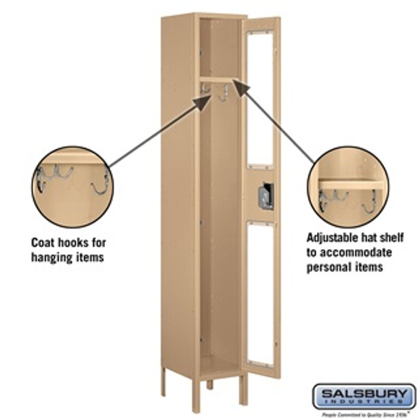 See-Through Metal Locker - Single Tier 1 Wide 6 Feet High 12 Inches Deep Tan Assembled