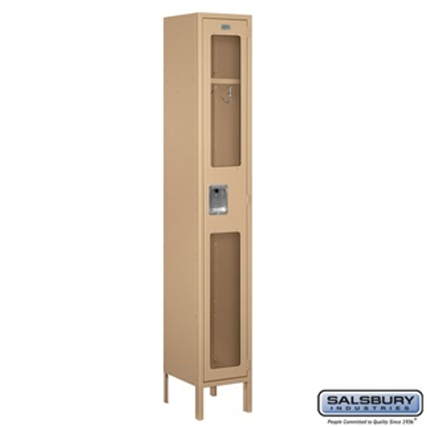 See-Through Metal Locker - Single Tier 1 Wide 6 Feet High 12 Inches Deep Tan Assembled