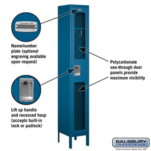 See-Through Metal Locker - Single Tier 1 Wide 6 Feet High 12 Inches Deep Blue Assembled