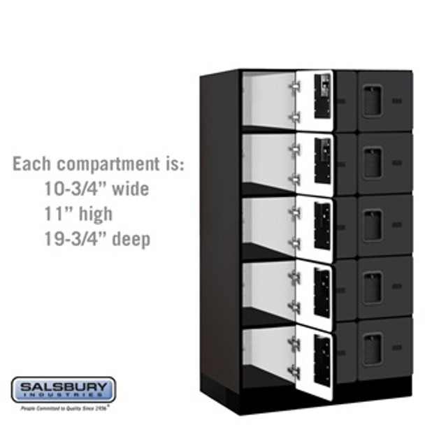 Designer Wood Locker - Five Tier Box Style 3 Wide 5 Feet High 21 Inches Deep Black
