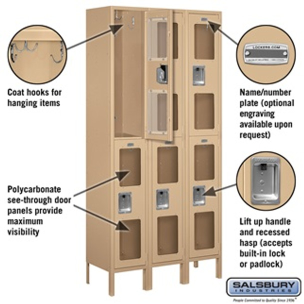 See-Through Metal Locker - Double Tier 3 Wide 6 Feet High 12 Inches Deep Tan Unassembled