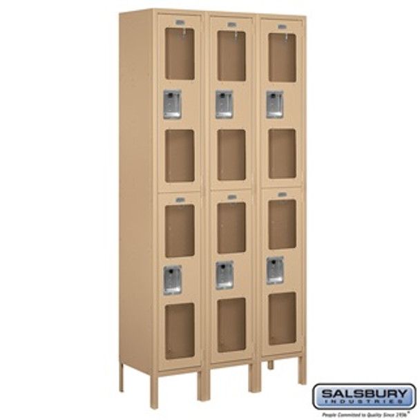 See-Through Metal Locker - Double Tier 3 Wide 6 Feet High 12 Inches Deep Tan Unassembled