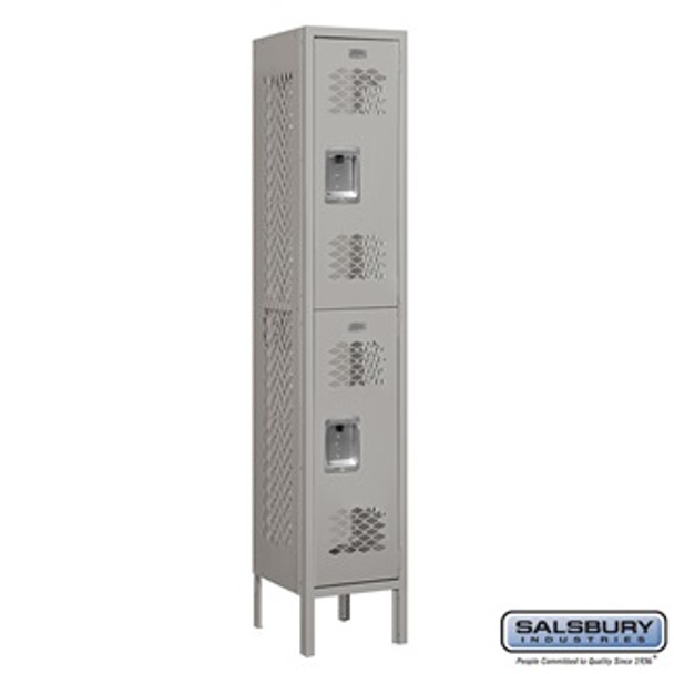 Vented Metal Locker - Double Tier 1 Wide 5 Feet High 12 Inches Deep Gray Unassembled