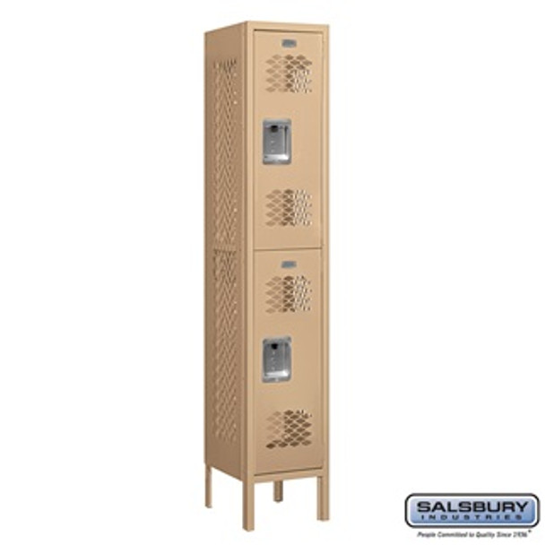 Vented Metal Locker - Double Tier 1 Wide 5 Feet High 12 Inches Deep Tan Assembled