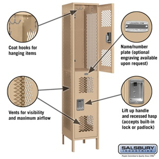 Extra Wide Vented Metal Locker - Double Tier 1 6 Feet High 18 Inches Deep Tan Unassem