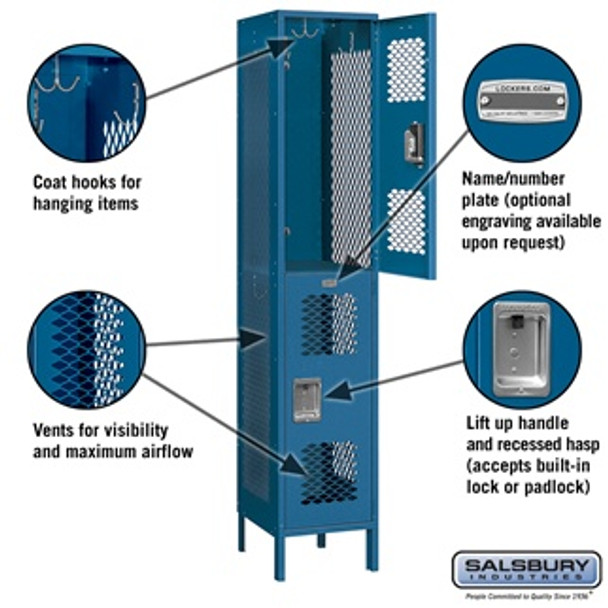 Extra Wide Vented Metal Locker - Double Tier 1 6 Feet High 18 Inches Deep Blue Assemb