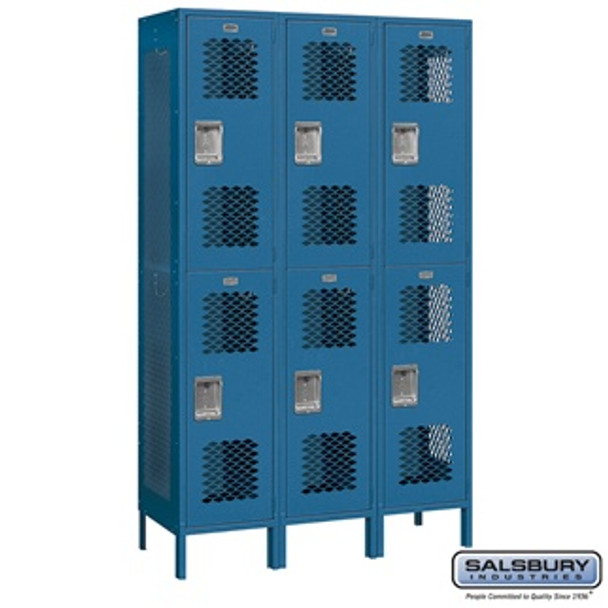 Extra Wide Vented Metal Locker - Double Tier 3 6 Feet High 18 Inches Deep Blue Unasse