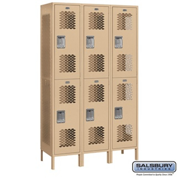 Extra Wide Vented Metal Locker - Double Tier 3 6 Feet High 18 Inches Deep Tan Unassem