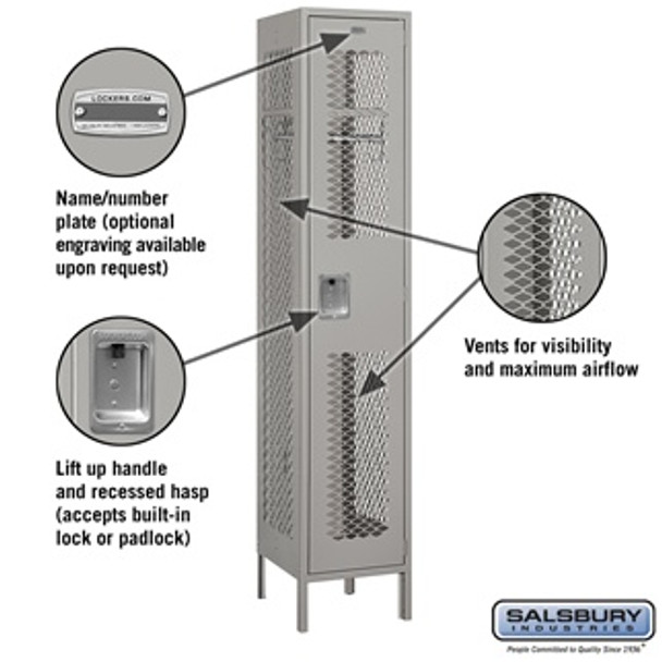 Extra Wide Vented Metal Locker - Single Tier 1 6 Feet High 18 Inches Deep Gray Unasse