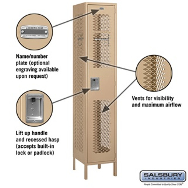 Extra Wide Vented Metal Locker - Single Tier 1 6 Feet High 18 Inches Deep Tan Assembl