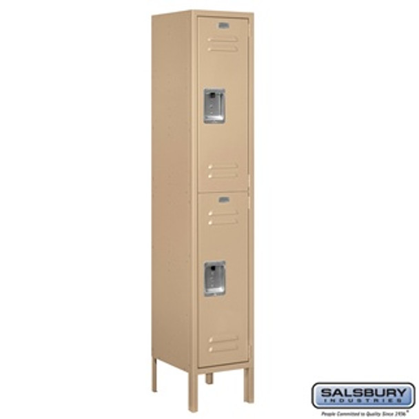 Standard Metal Locker - Double Tier 1 Wide 5 Feet High 12 Inches Deep Tan Assembled