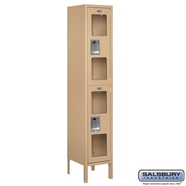See-Through Metal Locker - Double Tier 1 Wide 5 Feet High 12 Inches Deep Tan Unassembled