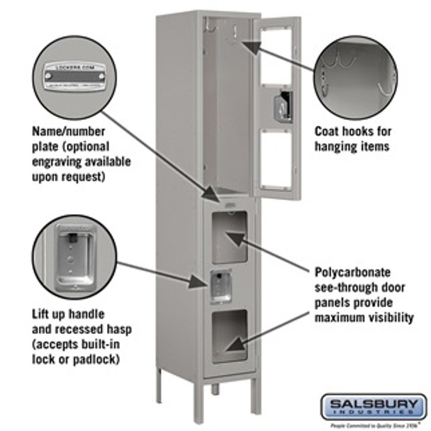 See-Through Metal Locker - Double Tier 1 Wide 5 Feet High 12 Inches Deep Gray Assembled