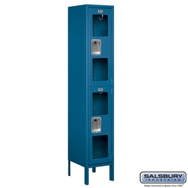See-Through Metal Locker - Double Tier 1 Wide 5 Feet High 12 Inches Deep Blue Unassembled