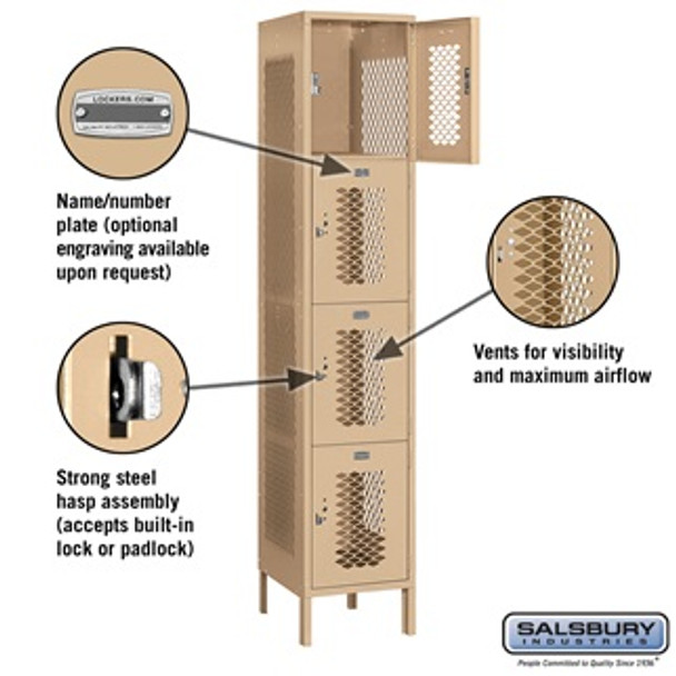 Extra Wide Vented Metal Locker - Four Tier 1 6 Feet High 18 Inches Deep Tan Unassembl