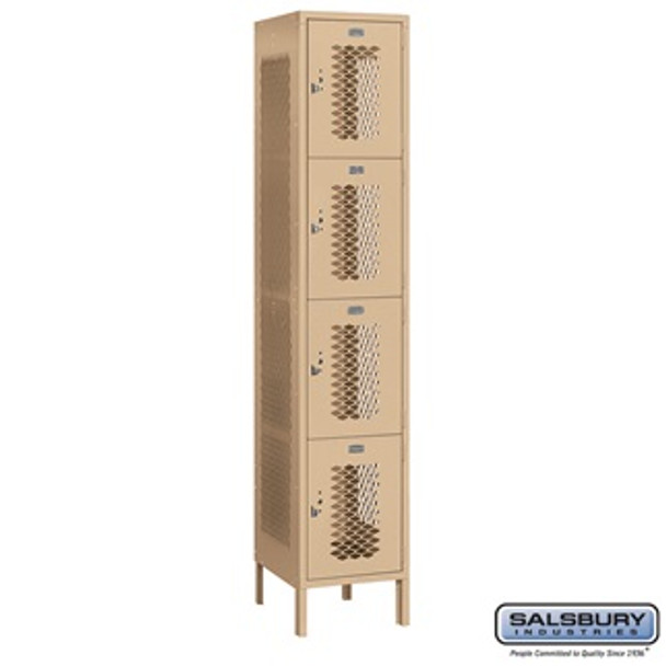 Extra Wide Vented Metal Locker - Four Tier 1 6 Feet High 18 Inches Deep Tan Unassembl