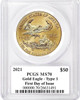 2021 $50 Gold Eagle MS70 PCGS Type 1 FDOI T. Cleveland wreath