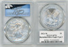 2021-W Burnished Silver Eagle SP70 PCGS Type 2 T. Cleveland blue eagle