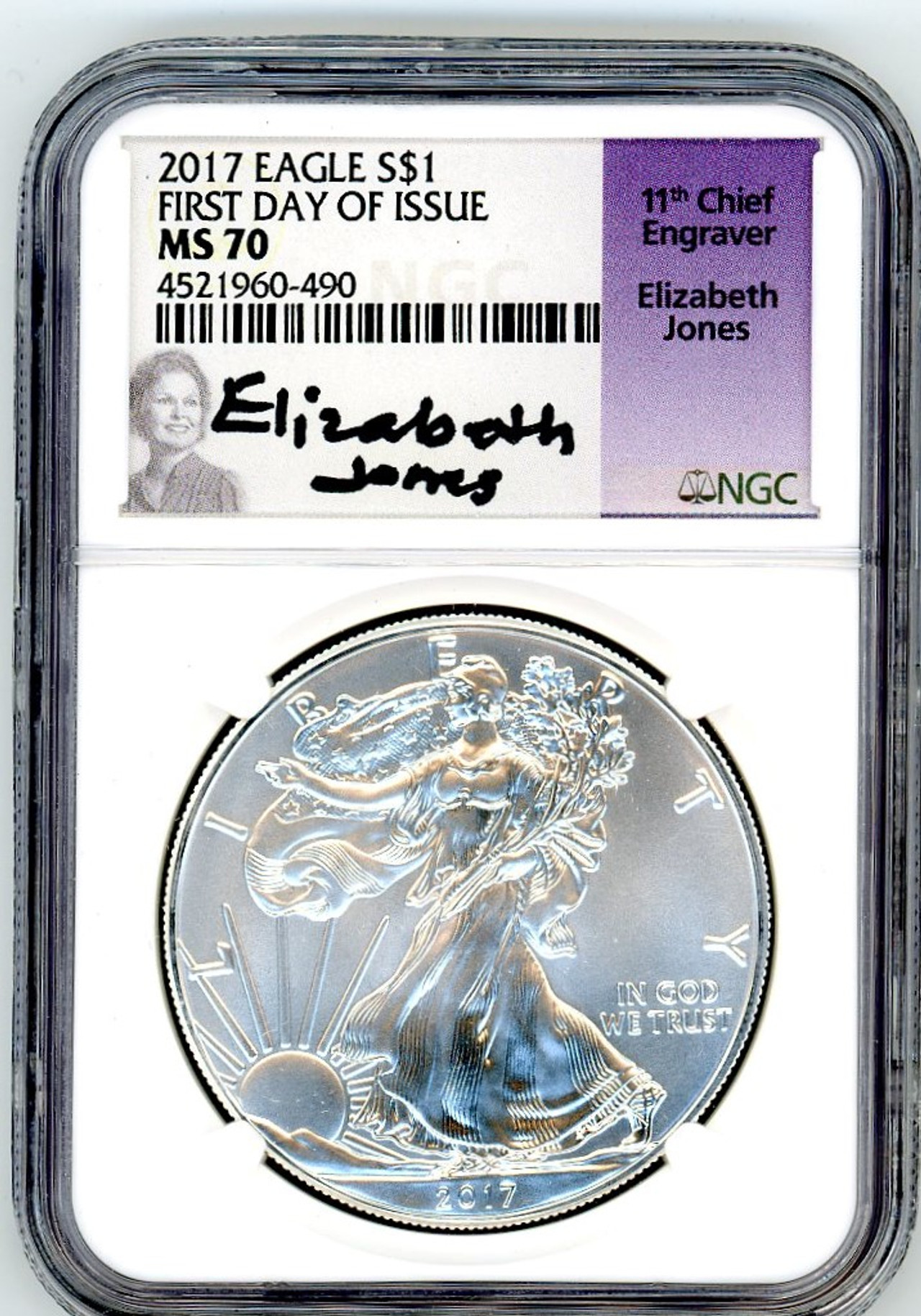 2017 Silver Eagle MS70 NGC FDOI Elizabeth Jones - Capitol Mint