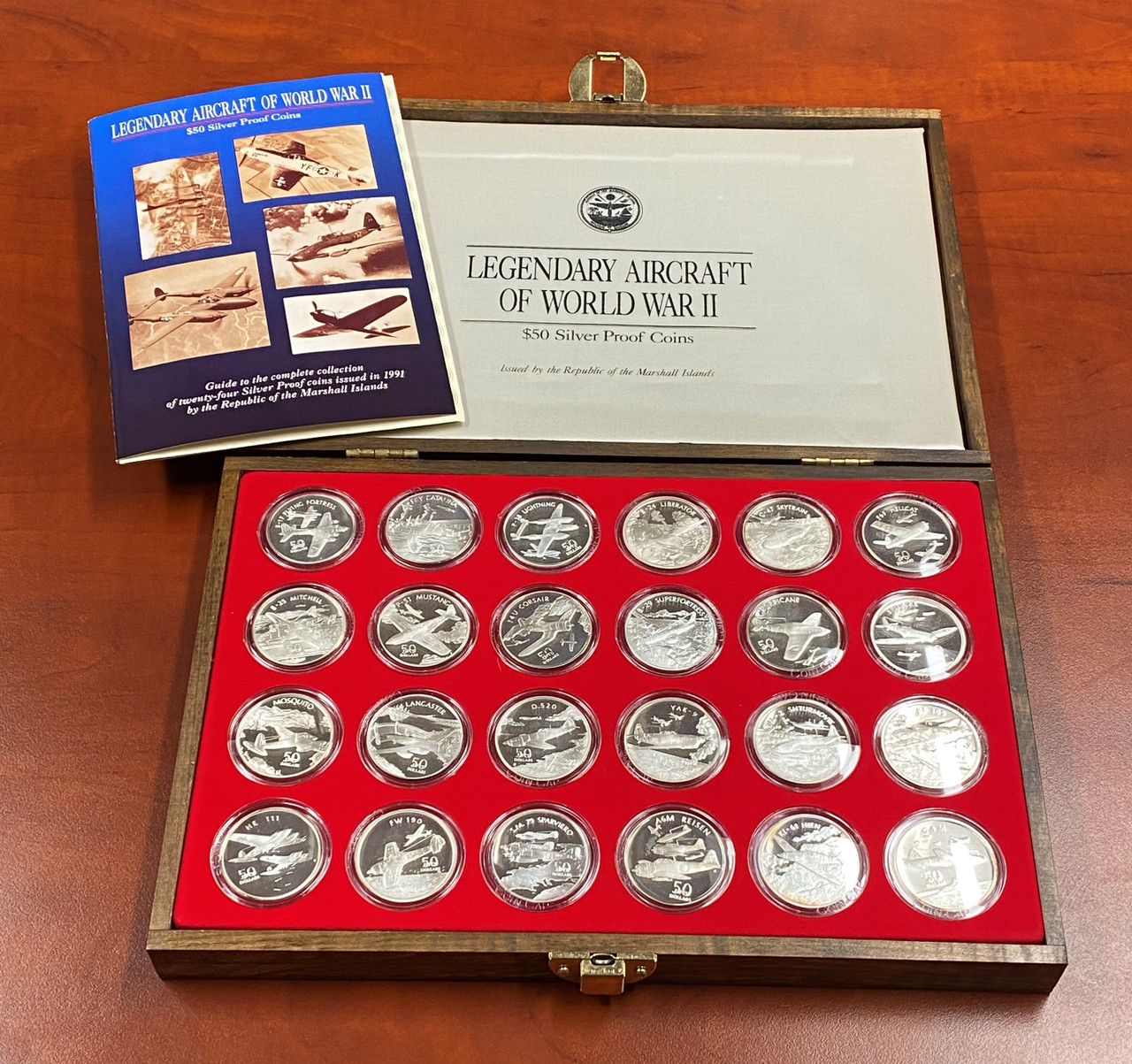 1991 $50 Marshal Islands Silver WWII Legendary Aircraft 24-coin