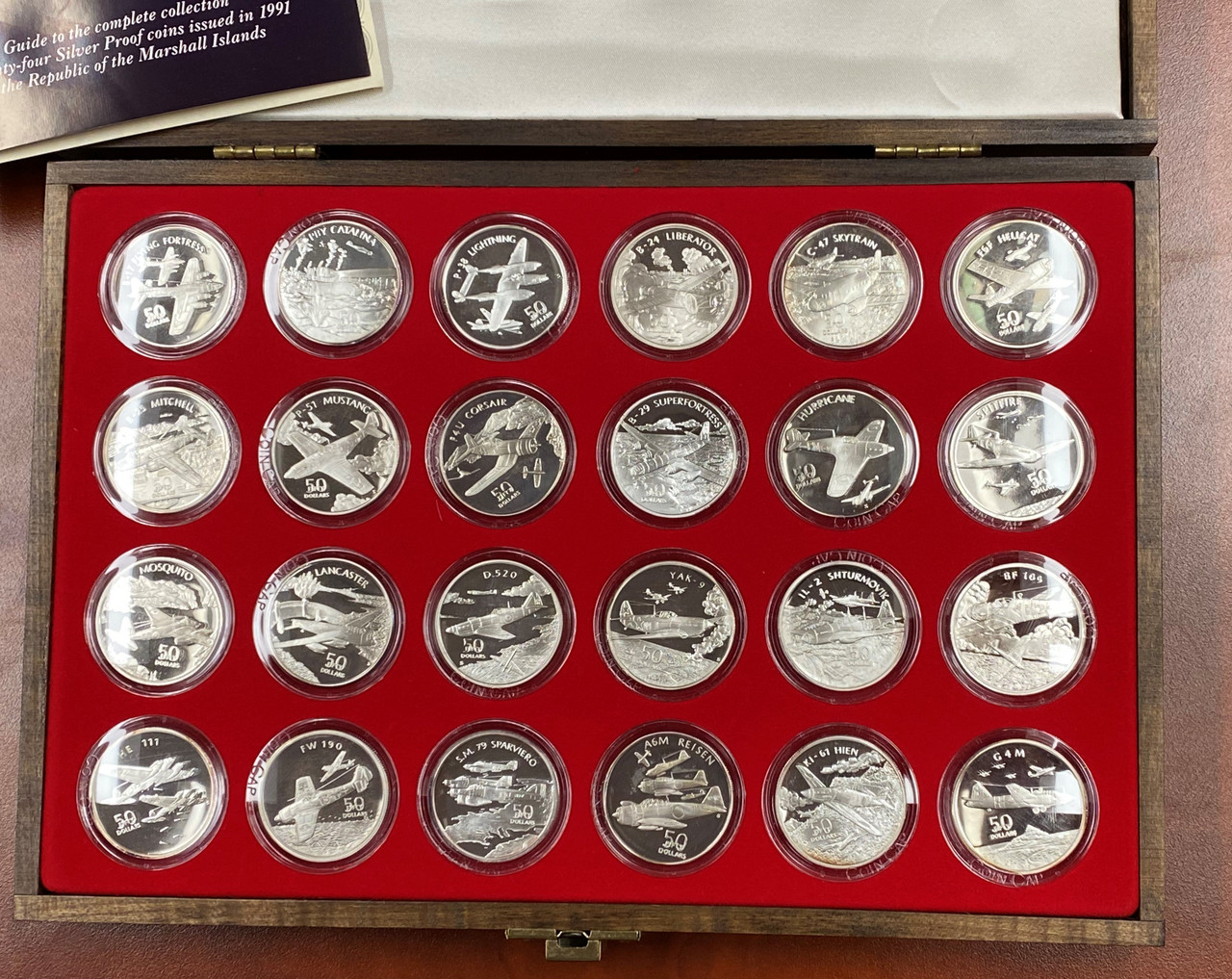 1991 $50 Marshal Islands Silver WWII Legendary Aircraft 24-coin