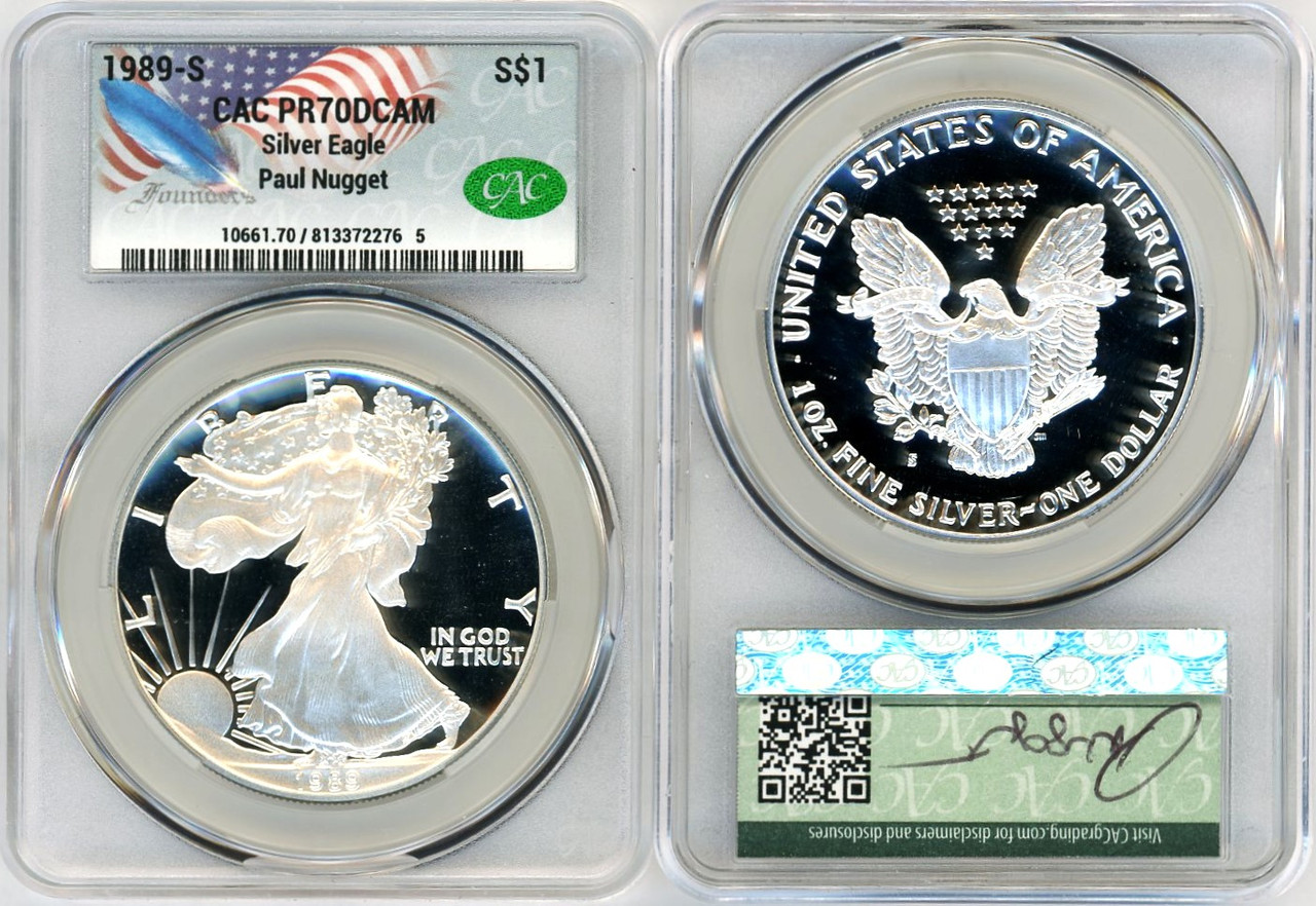 【Special Price】 聖なる心の再生箱(シルバー) 1989-S Proof ASE PR70DCAM CAC Paul Nugget signed