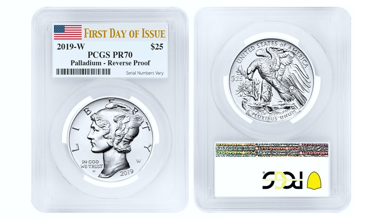 2019-W $25 Reverse Proof Palladium PR70 PCGS FDOI flag label - Capitol Mint