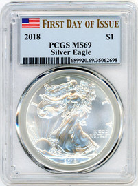 2018 $1 Silver Eagle MS69 PCGS Flag FDOI