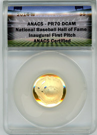 2014-W $5 Gold National Baseball Hall of Fame PR70DCAM ANACS Inaugural First Pitch