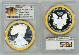 2018-W Proof ASE PR70DCAM PCGS First Strike Olympic label yellow gasket