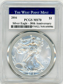 2016 ASE MS70 PCGS 30th Anniversary Struck at West Point Mint label