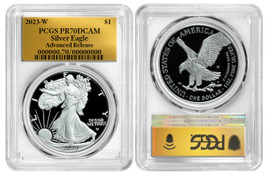 2023-W $1 Proof Silver Eagle PR70DCAM PCGS Advanced Release gold foil