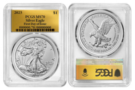 2023 $1 Silver Eagle MS70 PCGS First Day Of Issue Gold Foil
