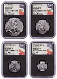 2023 Fiji $1 Silver Eagle T-1 Fractional 4-Coin Set (1/10 oz, 1/4 oz, 1/2 oz, 1 oz) Rev. PF70 NGC FDOI Mercanti