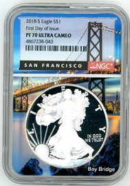 2018 S ASE PF70 NGC Ultra Cameo FDOI San Francisco Bay Bridge core and label
