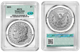 2023-P Silver Morgan Dollar MS70 CAC First Delivery green label