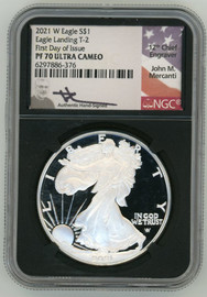 2021 W $1 Proof Silver Eagle PF70 NGC Ultra Cameo FDOI  Mercanti black core