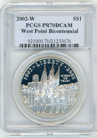 2002-W $1 Silver Proof West Point Bicentennial PR70DCAM Blue label