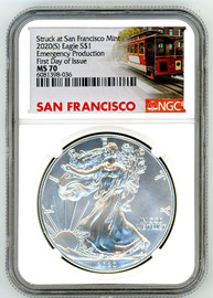 2020(S) ASE MS70 NGC Struck at San Francisco Mint Emergency Production FDOI trolley label
