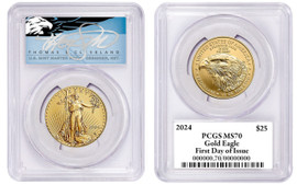 2024 $25 Gold Eagle MS70 PCGS FDOI T. Cleveland blue eagle