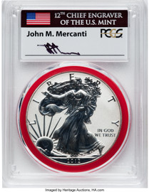 2012-S ASE 2-Coin Set Rev PR/PR70 PCGS 75th Anniv Struck at San Francisco Mint Engravers Series flag Mercanti, red gasket