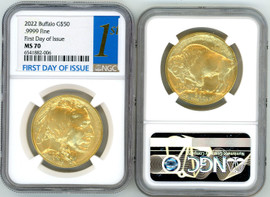 2022 $50 Gold Buffalo MS70 NGC First Day Of Issue