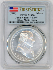 (2018) 1oz. Silver Medal US Mint Presidential Series MS70 PCGS flag First Strike John Adams