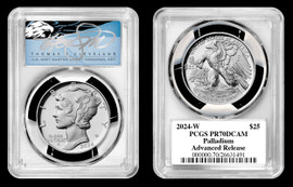 2024-W $25 Palladium PR70 PCGS Advanced Release T. Cleveland blue eagle