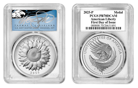 2025-P American Liberty Medal PR70DCAM PCGS FDOI T. Cleveland blue eagle 2025-P American Liberty Medal PR70DCAM PCGS FDOI T. Cleveland blue eagle