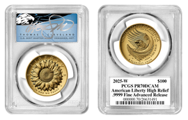 2025-W $100 Gold American Liberty High Relief PR70DCAM PCGS Advanced Release T. Cleveland blue eagle 2025-W $100 Gold American Liberty High Relief PR70DCAM PCGS Advanced Release T. Cleveland blue eagle